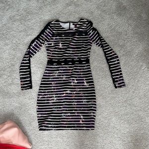 Material Girl, black striped dress